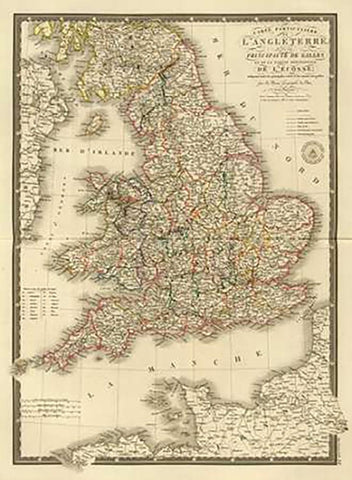 Angleterre, Galles, 1827 Black Ornate Wood Framed Art Print with Double Matting by Brue, Adrien Hubert