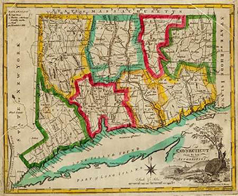 State of Connecticut, 1827 White Modern Wood Framed Art Print with Double Matting by Doolittle, Amos