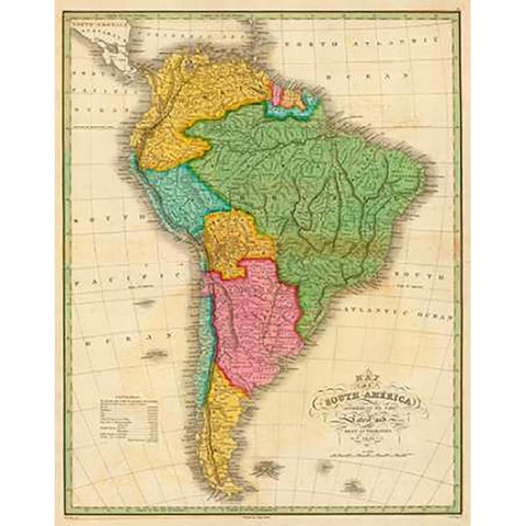 Map of South America, 1826 Black Modern Wood Framed Art Print with Double Matting by Finley, Anthony