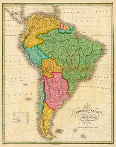 Map of South America, 1826 Black Ornate Wood Framed Art Print with Double Matting by Finley, Anthony