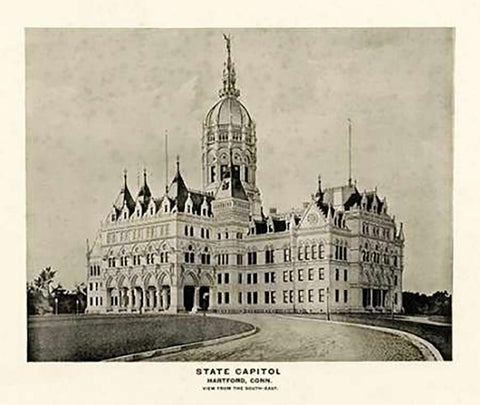 State Capitol, Hartford, Connecticut, 1893 White Modern Wood Framed Art Print with Double Matting by Hurd and Co., D.H