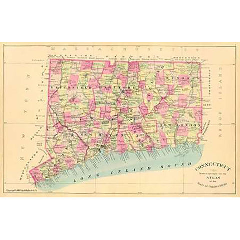 State of Connecticut, 1893 White Modern Wood Framed Art Print by Hurd and Co., D.H