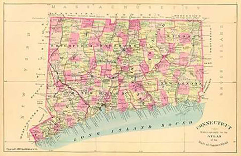 State of Connecticut, 1893 Black Ornate Wood Framed Art Print with Double Matting by Hurd and Co., D.H