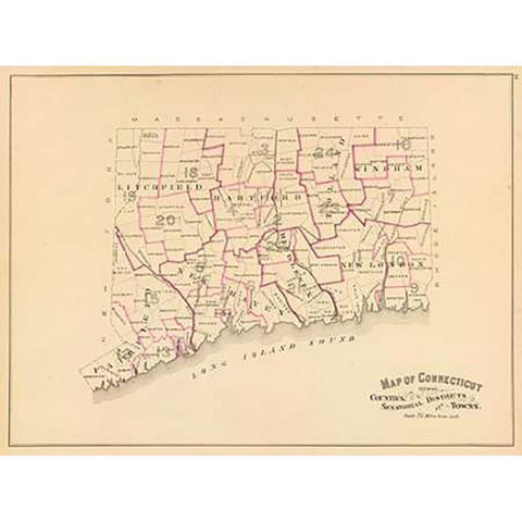 Connecticut: Senatorial districts, 1893 White Modern Wood Framed Art Print by Hurd and Co., D.H