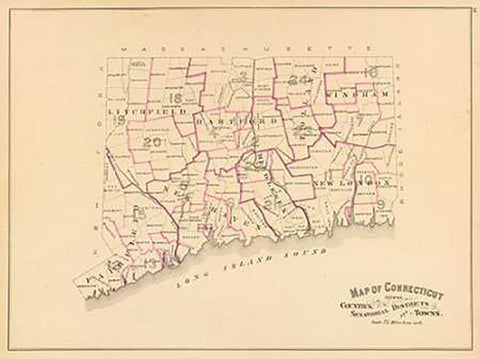 Connecticut: Senatorial districts, 1893 White Modern Wood Framed Art Print with Double Matting by Hurd and Co., D.H