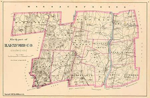 Connecticut: Hartford County North, 1893 White Modern Wood Framed Art Print with Double Matting by Hurd and Co., D.H