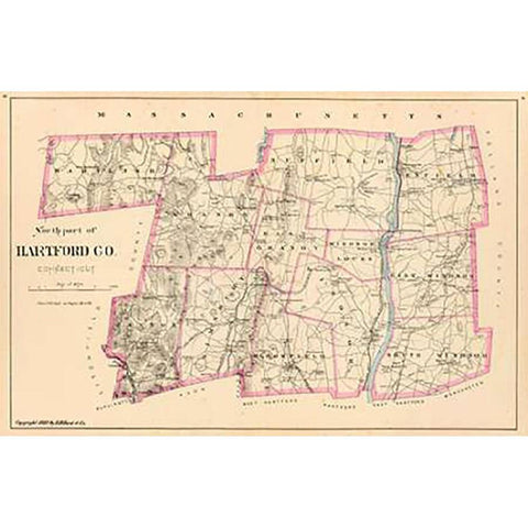 Connecticut: Hartford County North, 1893 White Modern Wood Framed Art Print by Hurd and Co., D.H