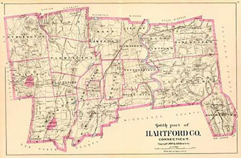 Connecticut: Hartford County South, 1893 White Modern Wood Framed Art Print with Double Matting by Hurd and Co., D.H