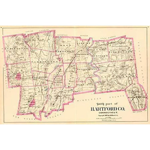 Connecticut: Hartford County South, 1893 Gold Ornate Wood Framed Art Print with Double Matting by Hurd and Co., D.H