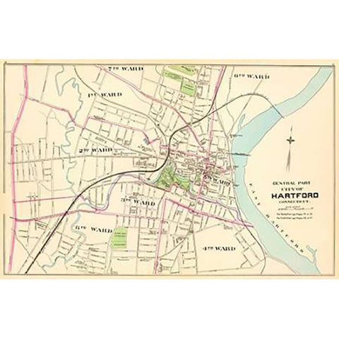 Connecticut: Hartford, Central, 1893 Black Modern Wood Framed Art Print with Double Matting by Hurd and Co., D.H