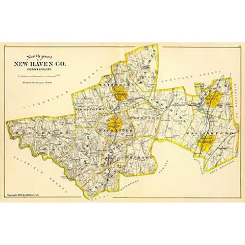 Connecticut: New Haven County North, 1893 Gold Ornate Wood Framed Art Print with Double Matting by Hurd and Co., D.H