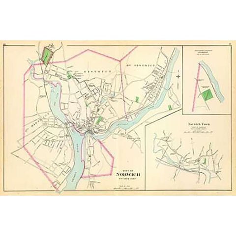 Norwich, Connecticut, 1893 Black Modern Wood Framed Art Print with Double Matting by Hurd and Co., D.H