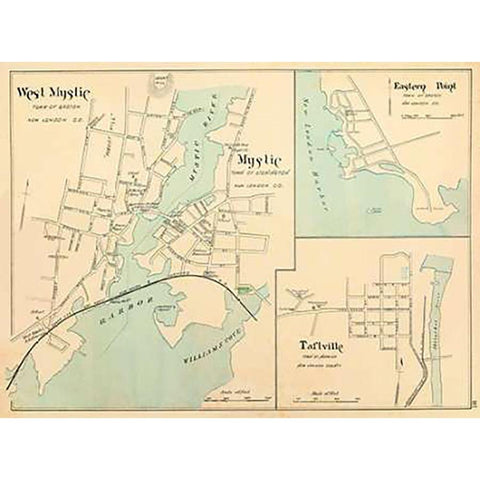 W. Mystic, Mystic, Connecticut, 1893 Gold Ornate Wood Framed Art Print with Double Matting by Hurd and Co., D.H