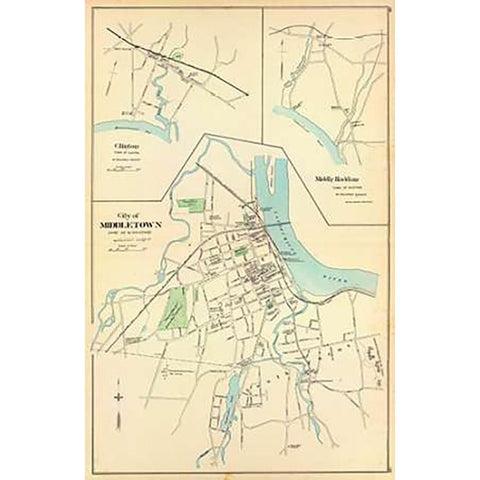 Middletown, Connecticut, 1893 Black Modern Wood Framed Art Print with Double Matting by Hurd and Co., D.H