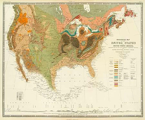 Geological map of the United States, 1856 Black Ornate Wood Framed Art Print with Double Matting by Rogers, Henry Darwin