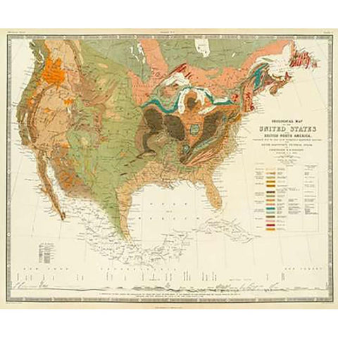 Geological map of the United States, 1856 White Modern Wood Framed Art Print by Rogers, Henry Darwin