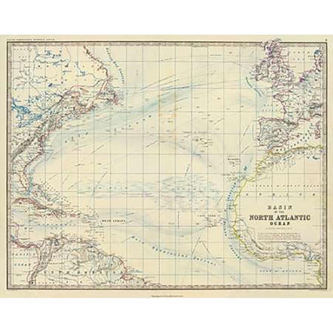 North Atlantic Ocean, 1861 White Modern Wood Framed Art Print by Johnston, Alexander Keith