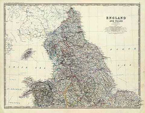 England, Wales N, 1861 White Modern Wood Framed Art Print with Double Matting by Johnston, Alexander Keith