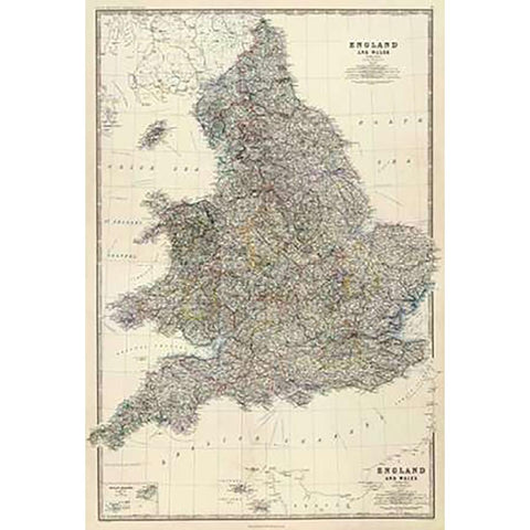 ComVintageite: England, Wales, 1861 Black Modern Wood Framed Art Print with Double Matting by Johnston, Alexander Keith