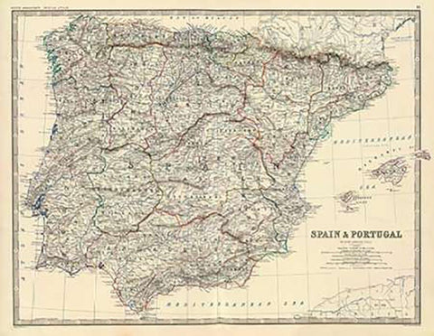 Spain, Portugal, 1861 White Modern Wood Framed Art Print with Double Matting by Johnston, Alexander Keith