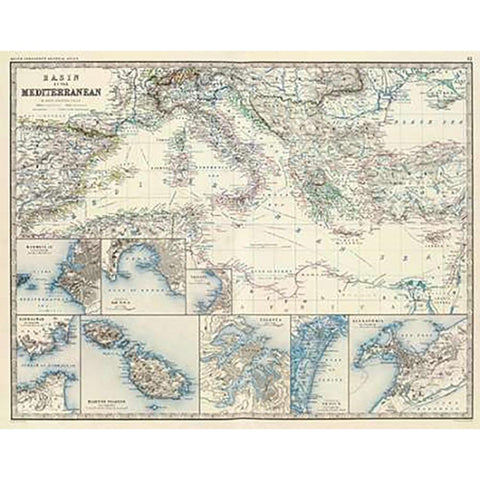 Mediterranean Basin, 1861 White Modern Wood Framed Art Print by Johnston, Alexander Keith