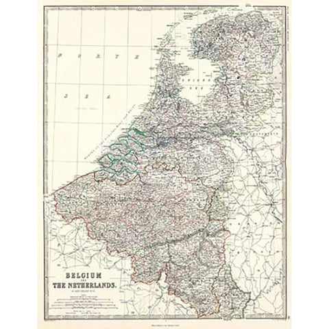 Belgium, Netherlands, 1861 White Modern Wood Framed Art Print by Johnston, Alexander Keith