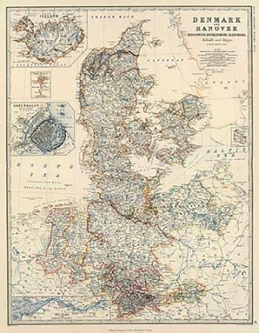 Denmark, Hanover, Brunswick, Mecklenburg, Oldenburg, 1861 White Modern Wood Framed Art Print with Double Matting by Johnston, Alexander Keith