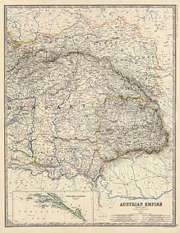 Austria East, 1861 White Modern Wood Framed Art Print with Double Matting by Johnston, Alexander Keith