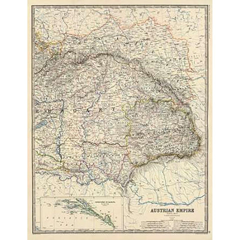 Austria East, 1861 Black Modern Wood Framed Art Print with Double Matting by Johnston, Alexander Keith