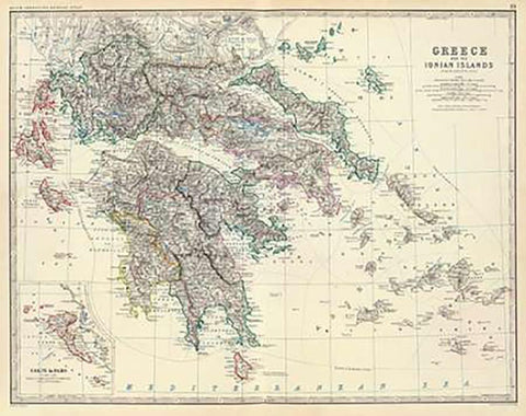 Greece, 1861 White Modern Wood Framed Art Print with Double Matting by Johnston, Alexander Keith