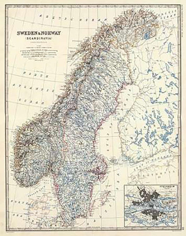 Sweden, Norway, 1861 White Modern Wood Framed Art Print with Double Matting by Johnston, Alexander Keith