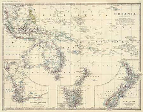 Oceania, 1861 White Modern Wood Framed Art Print with Double Matting by Johnston, Alexander Keith