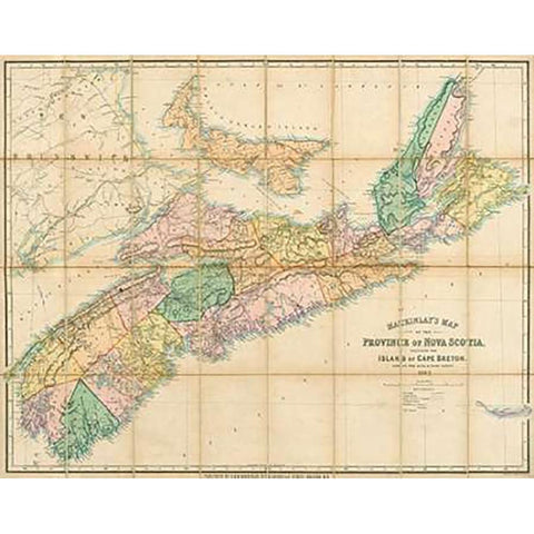 Mackinlays map of the Province of Nova Scotia, including the island of Cape Breton, 1862 Gold Ornate Wood Framed Art Print with Double Matting by Mackinlay, A. and W.