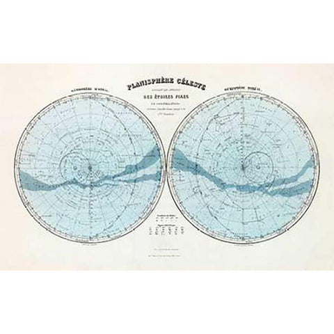 Planisphere Celeste, Hemisphere Austral, Hemisphere Boreal, 1892 Black Modern Wood Framed Art Print with Double Matting by Migeon, J.