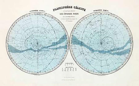 Planisphere Celeste, Hemisphere Austral, Hemisphere Boreal, 1892 Black Ornate Wood Framed Art Print with Double Matting by Migeon, J.