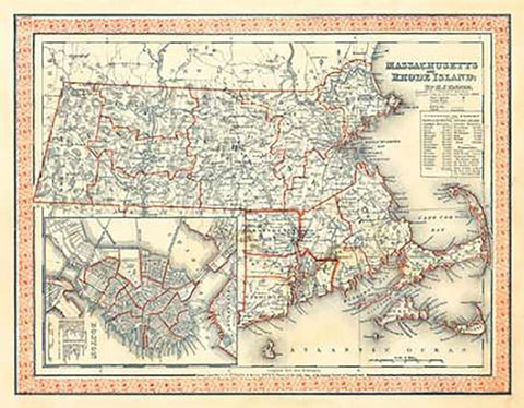 Massachusetts, Rhode Island, 1846 Black Ornate Wood Framed Art Print with Double Matting by Tanner, Henry