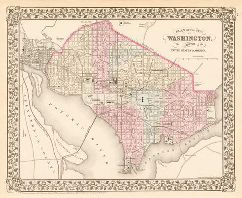 Washington, D.C., 1880 White Modern Wood Framed Art Print with Double Matting by Mitchell, Samuel Augustus