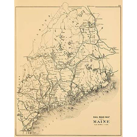 Railroad map of Maine, 1894 White Modern Wood Framed Art Print by J.H. Stuart and Company