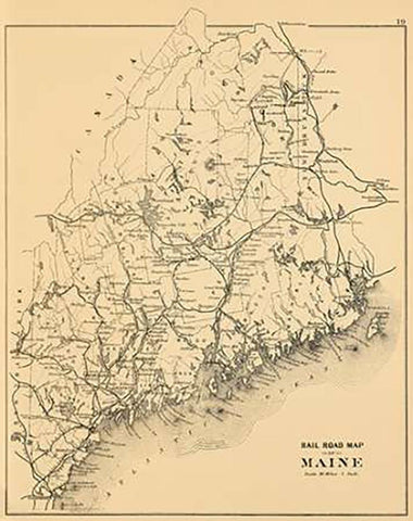 Railroad map of Maine, 1894 Black Ornate Wood Framed Art Print with Double Matting by J.H. Stuart and Company