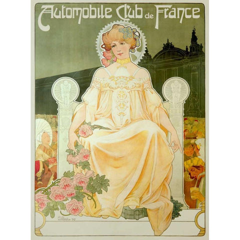 Automobile Club de France Gold Ornate Wood Framed Art Print with Double Matting by Livemont, Privat