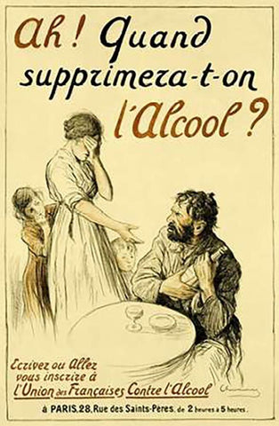 Ah! Quand Supprimera-t-on Lâ€™Alcool? Black Ornate Wood Framed Art Print with Double Matting by Chavannaz