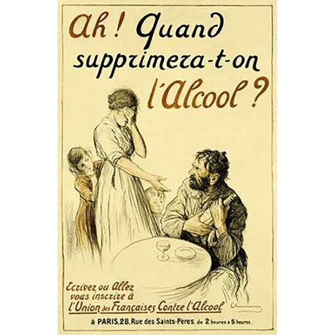 Ah! Quand Supprimera-t-on Lâ€™Alcool? White Modern Wood Framed Art Print by Chavannaz