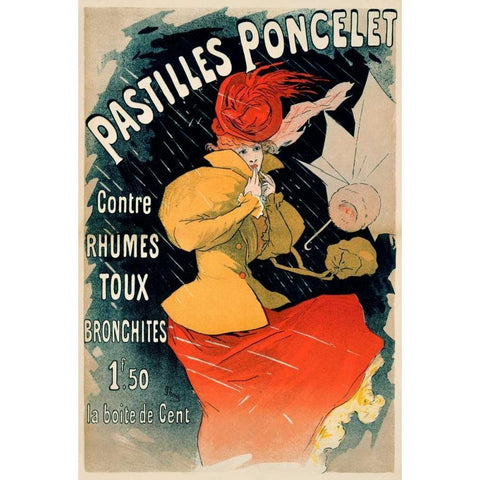 Pastilles Poncelet Gold Ornate Wood Framed Art Print with Double Matting by Cheret, Jules