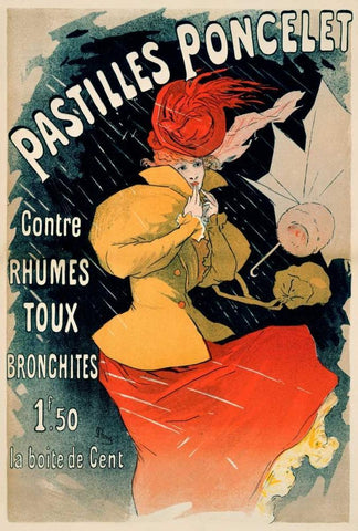 Pastilles Poncelet Black Ornate Wood Framed Art Print with Double Matting by Cheret, Jules