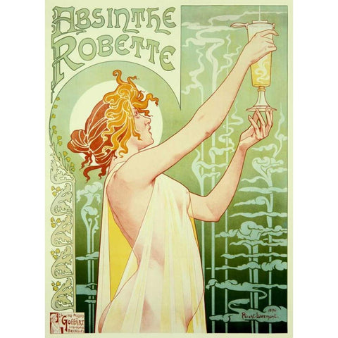 Absinthe Robette Gold Ornate Wood Framed Art Print with Double Matting by Livemont, Privat