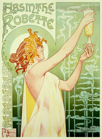 Absinthe Robette White Modern Wood Framed Art Print with Double Matting by Livemont, Privat