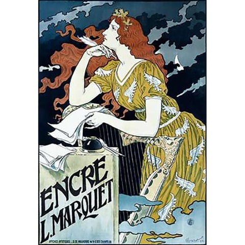 Encre L. Marquet Black Modern Wood Framed Art Print with Double Matting by Grasset, Eugene