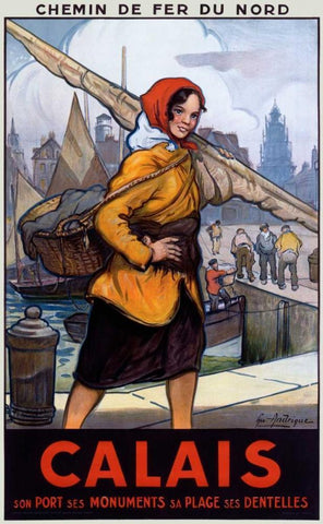 Chemin de Fer du Nord/Calais Black Ornate Wood Framed Art Print with Double Matting by Andrique, Georges