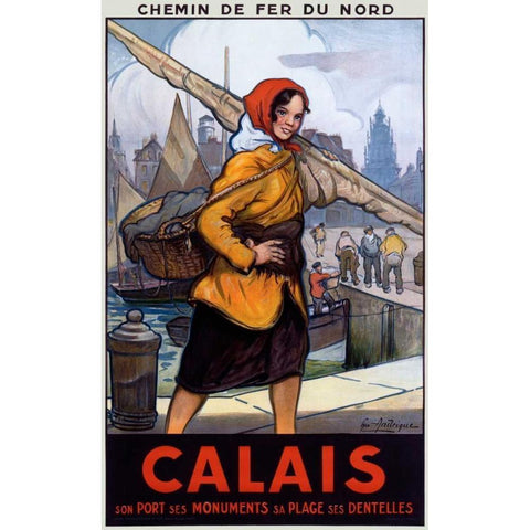 Chemin de Fer du Nord/Calais Black Modern Wood Framed Art Print by Andrique, Georges