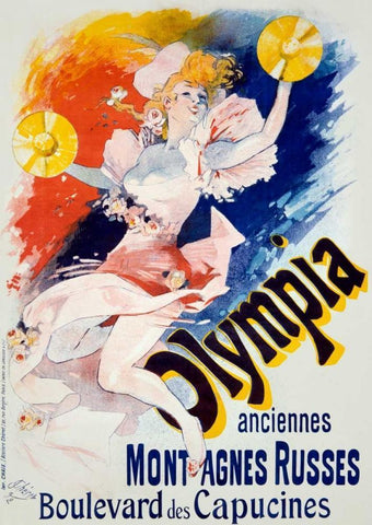 Olympia/Anciennes Montagnes Russes Black Ornate Wood Framed Art Print with Double Matting by Cheret, Jules